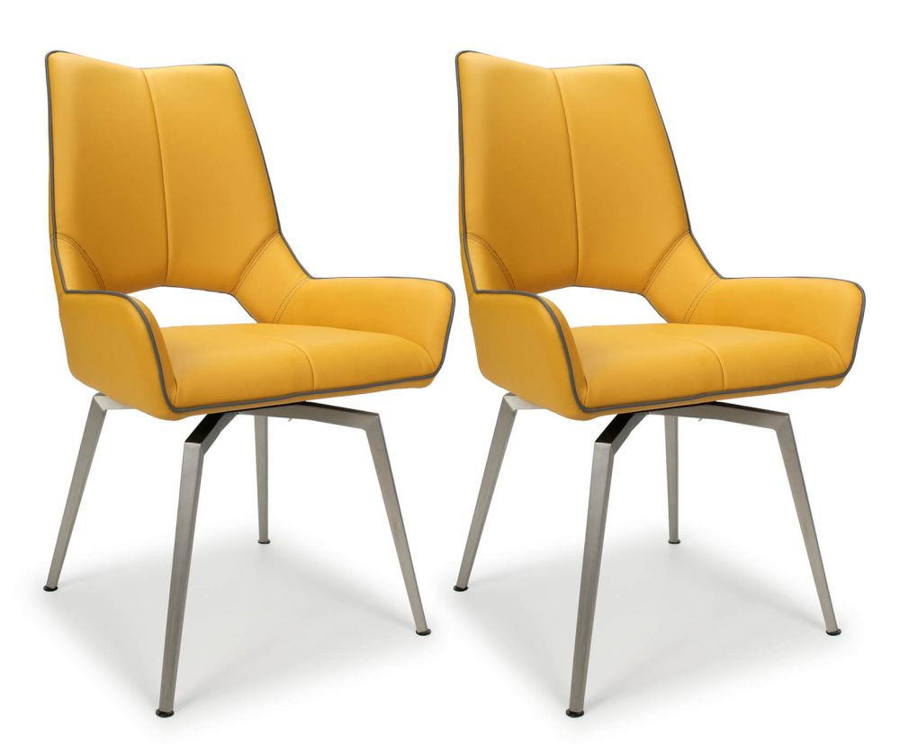 Hawksmoor Mako Medallion Yellow Leather Effect Swivel Dining Chair (Pair)