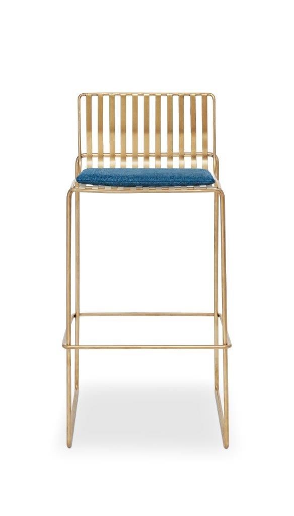Gillmore Space Finn Bar Stool Admiral Blue Upholstered & Brass Frame