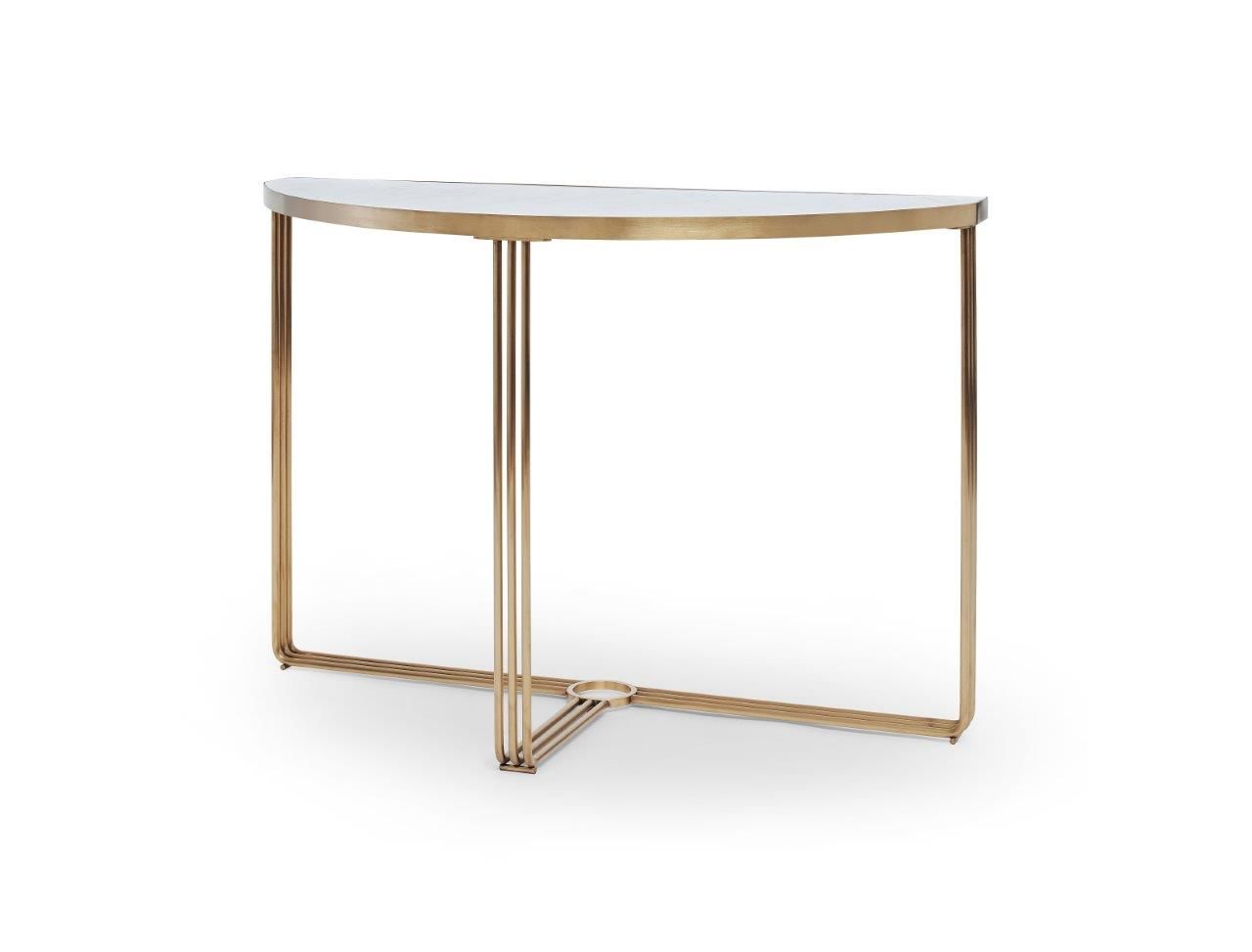 Gillmore Space Finn Demi Lune Console Table White Marble Top & Brass Frame