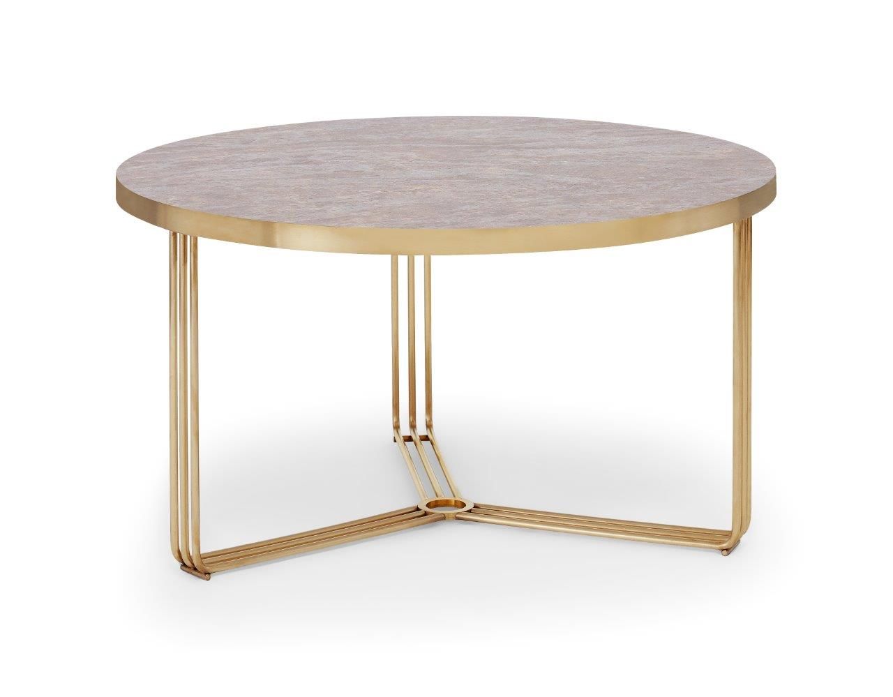 Gillmore Space Finn Small Circular Coffee Table Dark Stone Top & Brass Frame