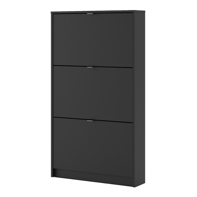 Axton Choctaw Shoe Cabinet With 3 Tilting Doors And 1 Layer In Matt Black