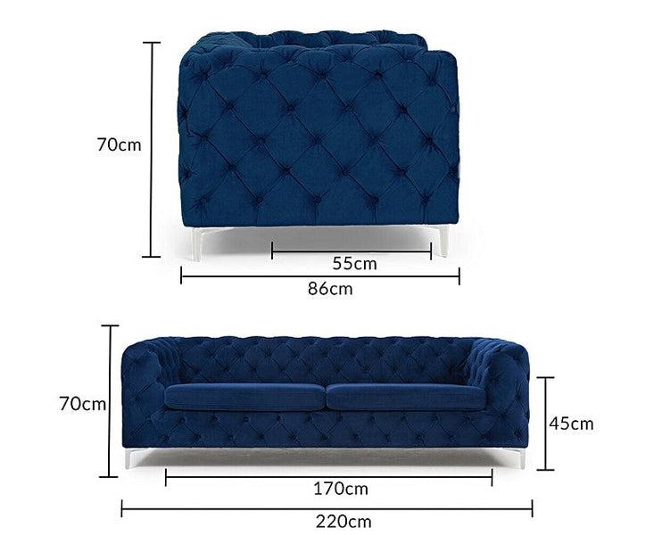 Alegra Blue Plush 3 Seater Sofa