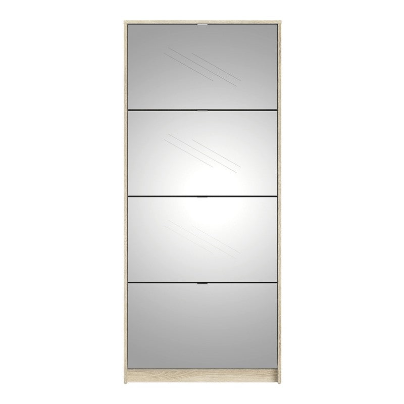 Axton Choctaw Shoe Cabinet With 4 Mirror Tilting Doors And 2 Layers In White
