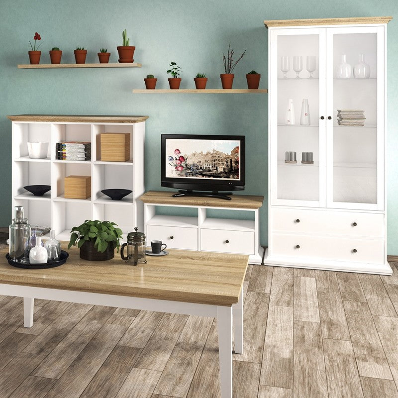 Axton Westchester TV Unit - 2 Drawers 2 Shelves In White And Oak