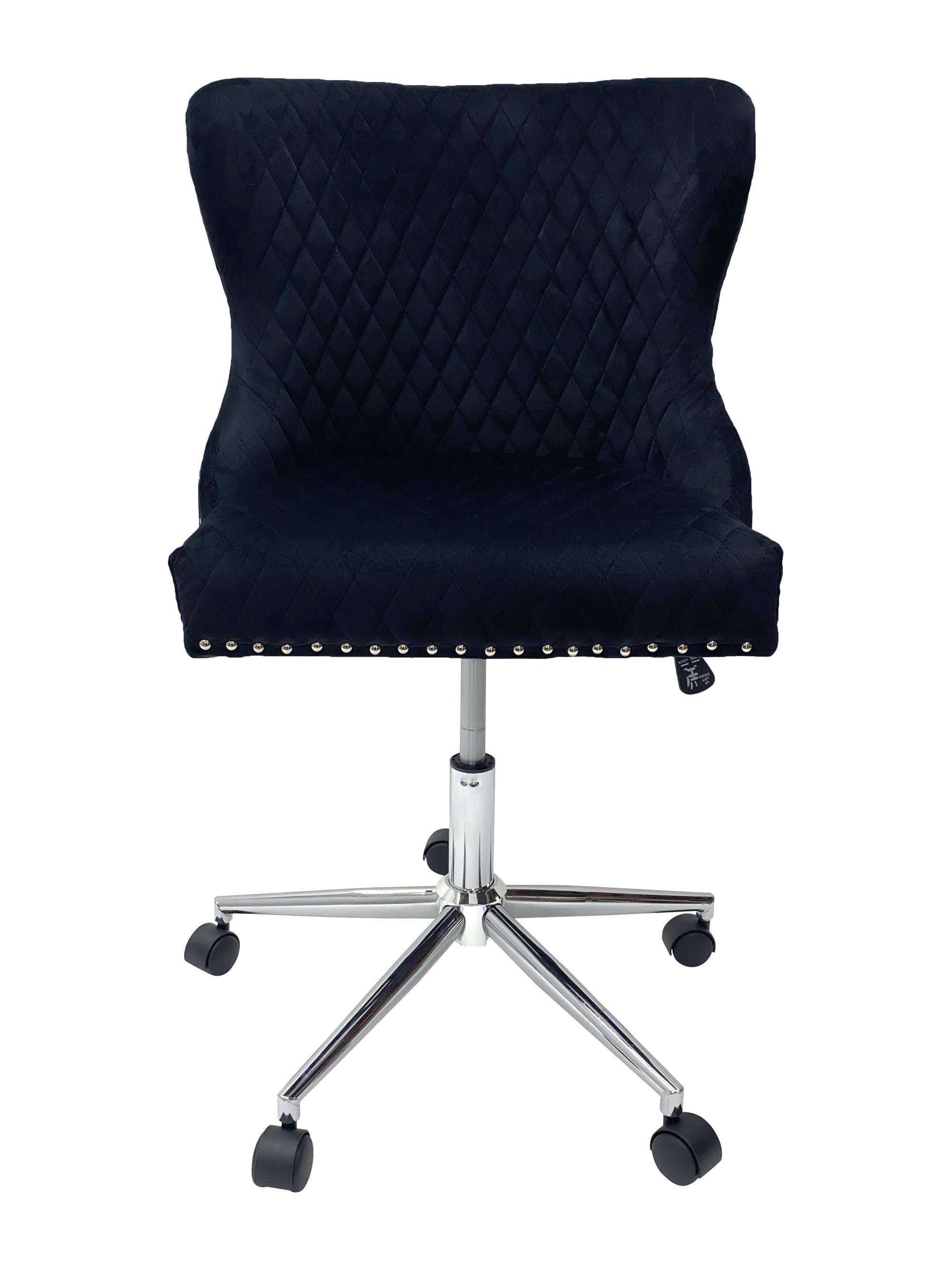 Carvello Napier Black Premium Upholstered Velvet Office Chair Tufted Back with Lion Head Knocker