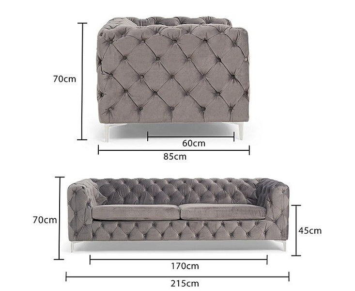 Alegra Grey Velvet 3 Seater Sofa
